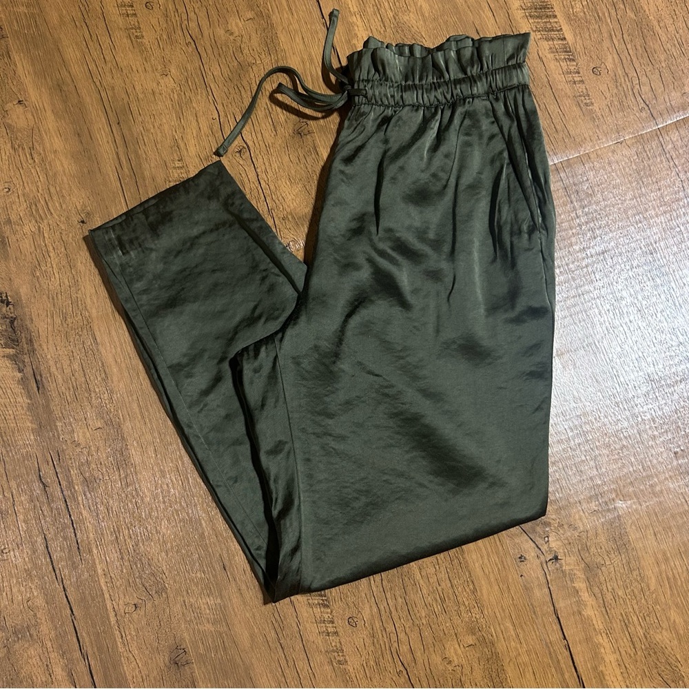 Express Olive Green Satin pull on High Rise drawstring Pants